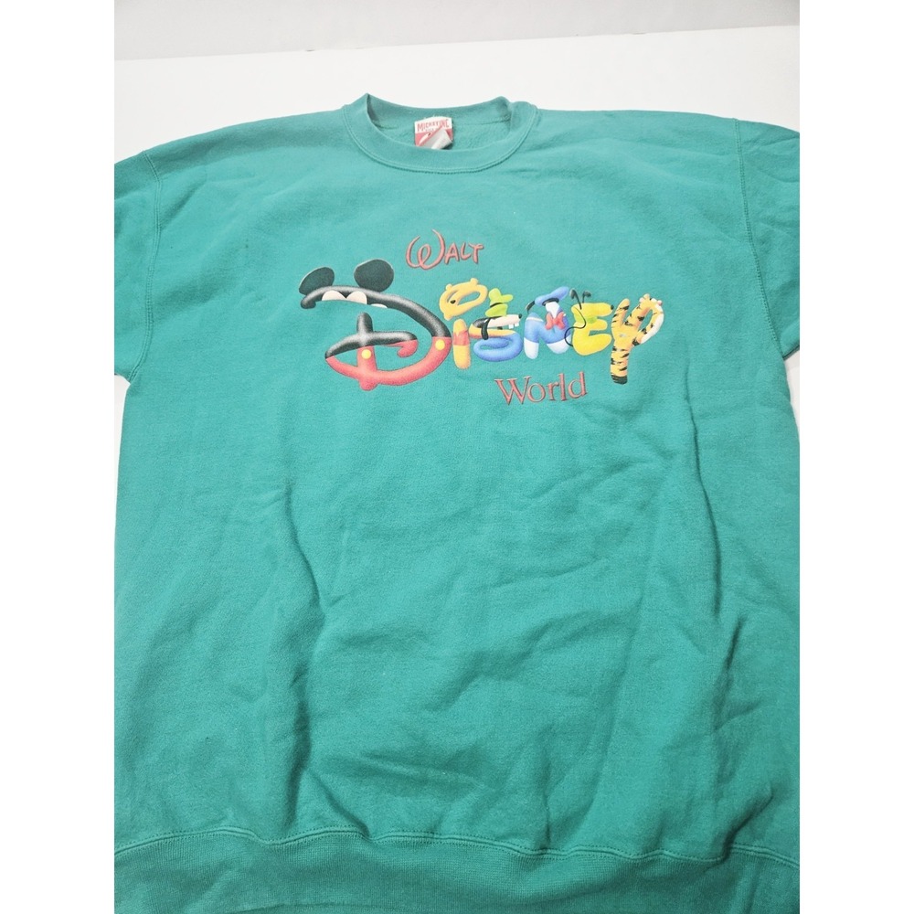 Vintage Disney Sweatshirt Adult 2XL Green Pullover Mickey Mouse USA Cartoon 90s - Picture 3 of 7